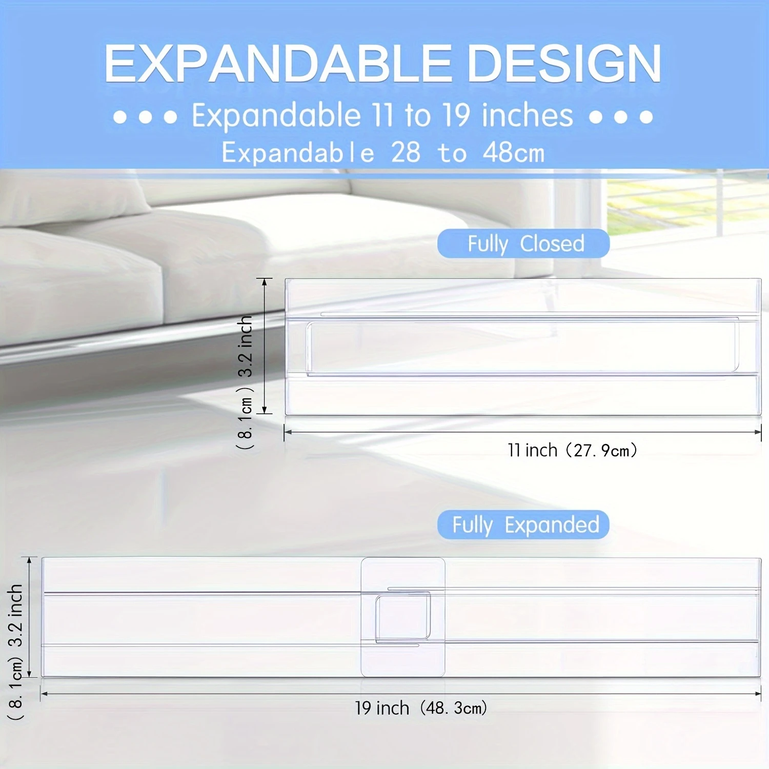 10pcs Adjustable Clear Plastic Drawer Dividers, Expandable From 11 To 19 Inches,  Organizers For Bedroom, Kitchen, Office