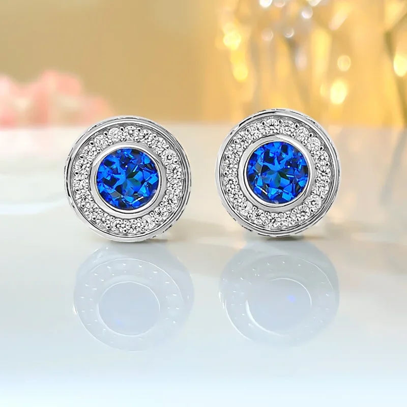 

New Flower Earrings 925 Silver Inlaid Artificial Blue Treasure Light Luxury Earrings Versatile and Luxury Women