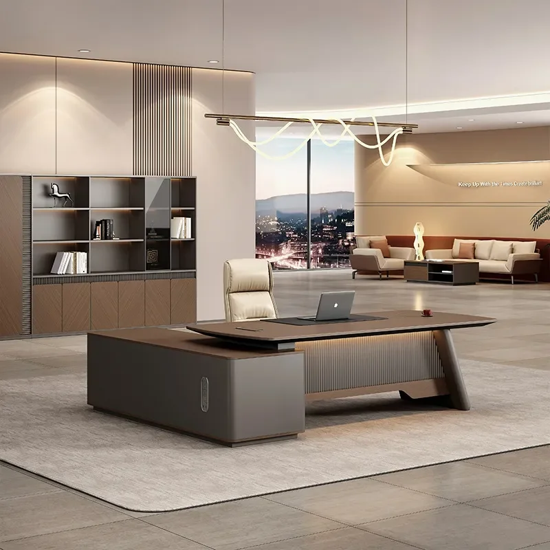 for High-end Blister Desk Boss Desk and Chair Combination File Cabinet for President Chairperson Office Furniture