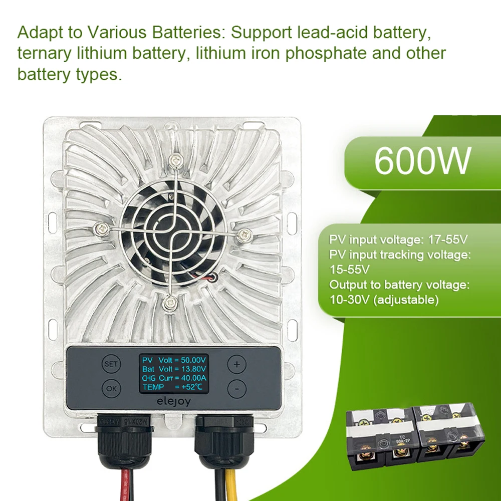 

600W MPPT Solar Controller 10-30V Voltage Adjustable with LCD Display Maximum Power Point Tracking Photovoltaic Step-down