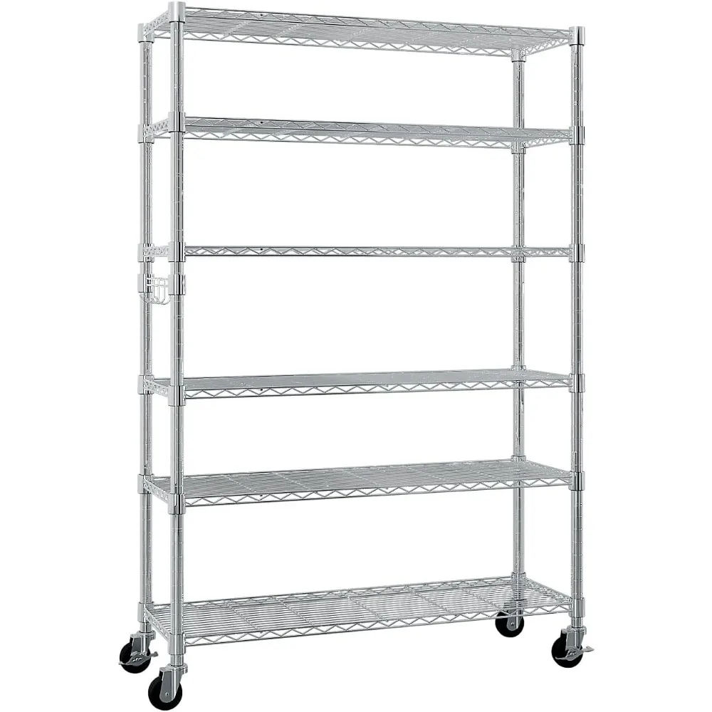 

Shelving Unit Storage Shelves with Wheels, 6-Tier Heavy Duty Metal Storage Shelf, Adjustable Commercial Wire Rack for Garage