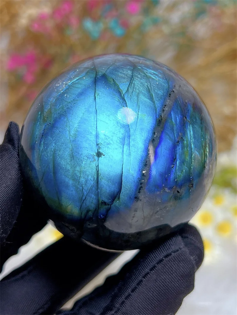 Natura Crystal Blue Labradorite SPhere With Rain Bow Free Form  Carving Reiki Healing Stone Home Decoration Exquisite Gift