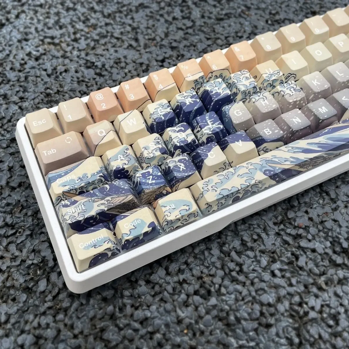 Full five-sided sublimation pbt keycaps, Kanagawa surfing adaptation 60/64/68