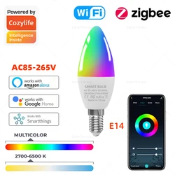 E14 Smart Wifi Led Candle Light Bulb Zigbee 3.0 RGB Colorful Led Lamps 5W Works With Alexa Google Home Smartthings Voice Control