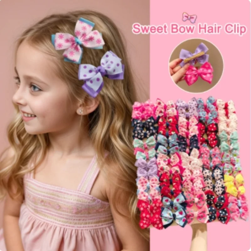 10Pcs Cute Bows Baby Hair Clips Floral Print Girls Princess Hairpins Barrettes Kids Hair Accessories