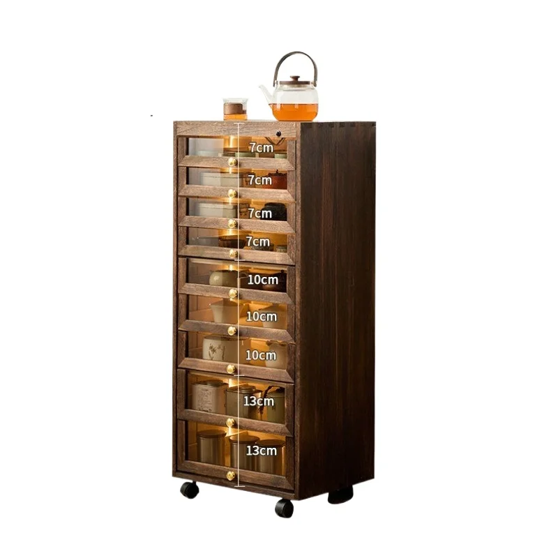 Display cabinet, living room vintage mobile tea table, storage cabinet, tea set cabinet