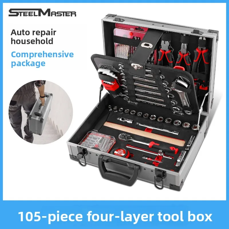 Aluminum Alloy Tool Case Set with 95 to 799 Piece Hand Tool Kit Options, Portable Metal Toolbox Organizer for Auto Repair, Home