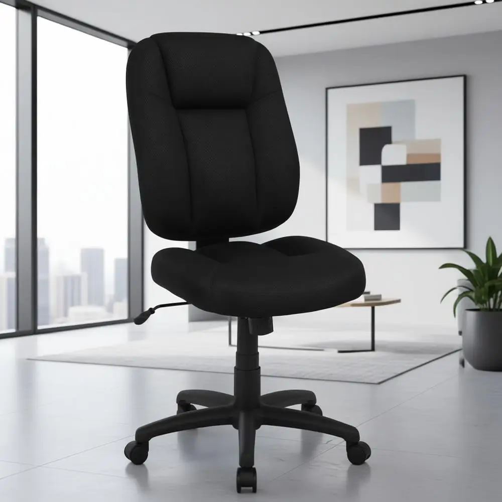 

Black Fabric Swivel Chair with Adjustable Height for Office Desk, 360° Rotation