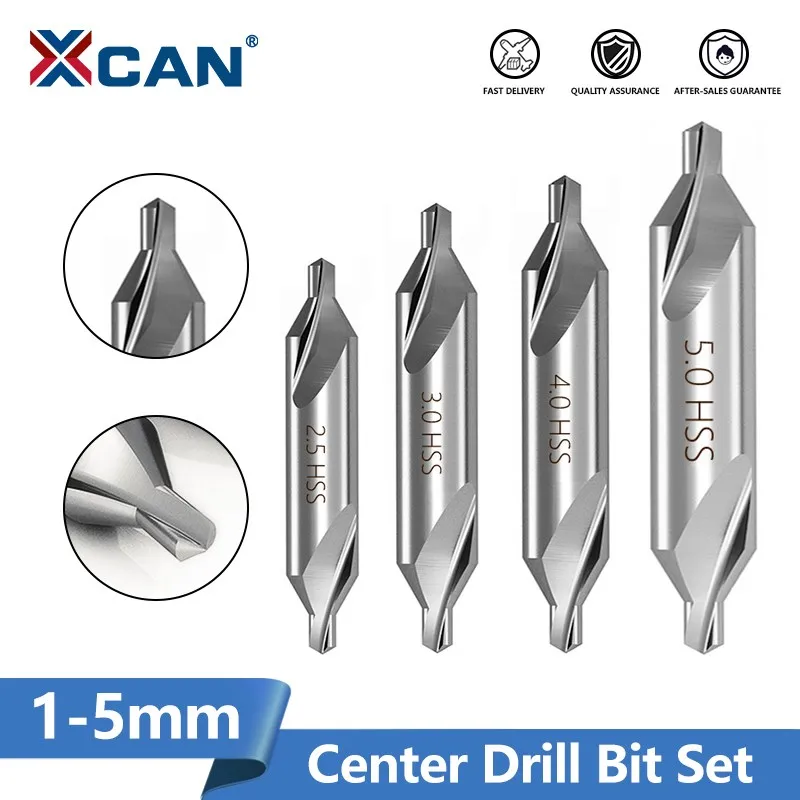 XCAN 1-5mm HSS Combined Center Drill Bit Set 60 Degree Metalworking Hole Drill Bit Hole Cutter Metal Drill Bit 4/5/6/7/8/10pcs