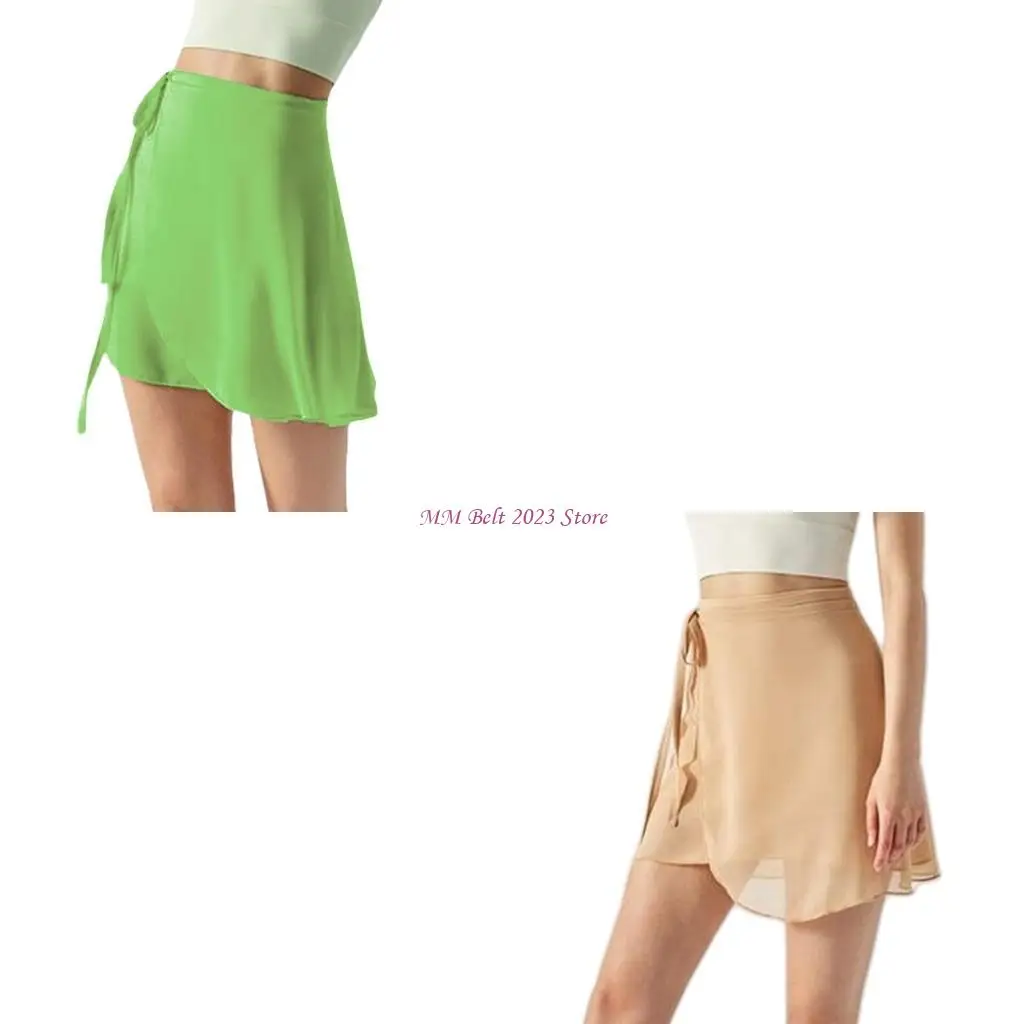 

49ME женские прозрачные шифоновые шарфы с запахом, короткие балетные юбки с регулируемыми завязками для занятий танцами,