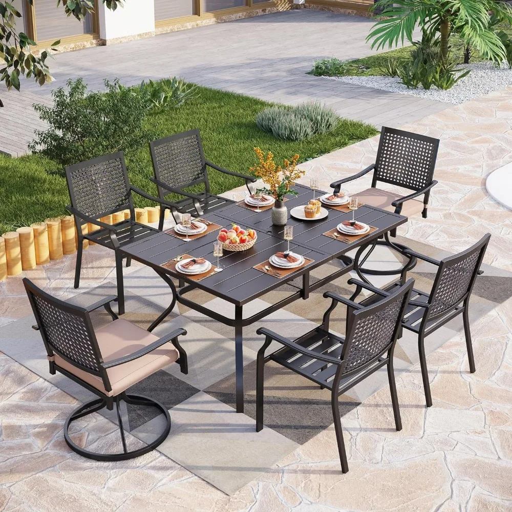 tavolo da pranzo rettangolare da esterno, grande 60" per 6-8 persone con foro per ombrellone, classico nero