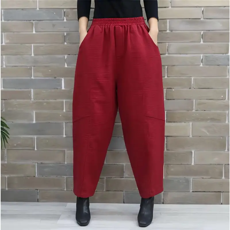 Winter Women Loose Thicken Ankle-Length Pants Elegant Fashion Casual Simplicity Trousers 2023 Female Warm Korean Haren Pants