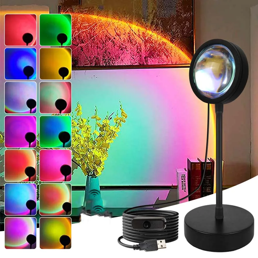 USB Sunset Lamp Projector Neon Night Lamp Festival Gift Atmosphere Lamp For Bedroom Broadcast Photography Background Decor