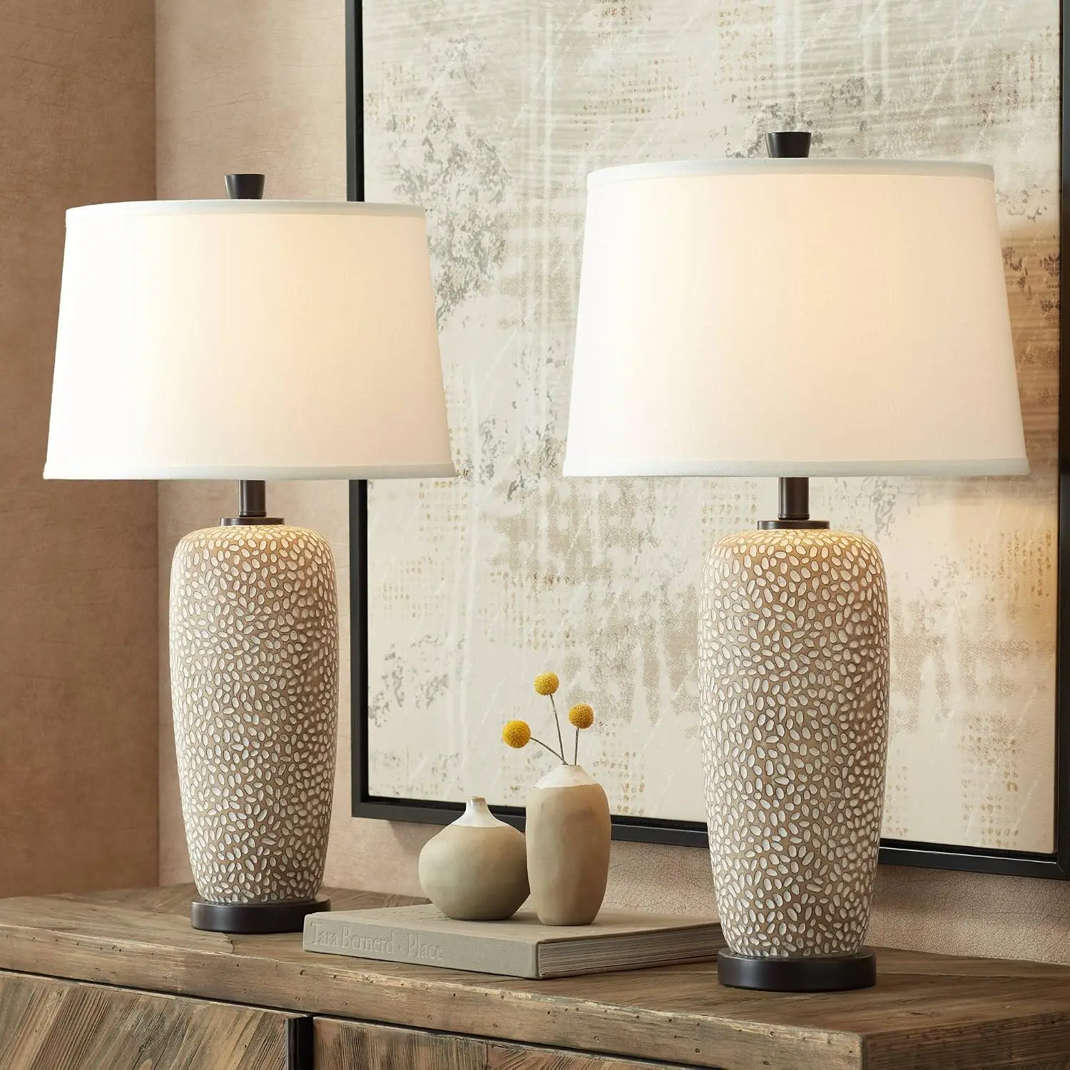 Set 2 Coastal Table Lamps Modern Silver 27 25 Tall