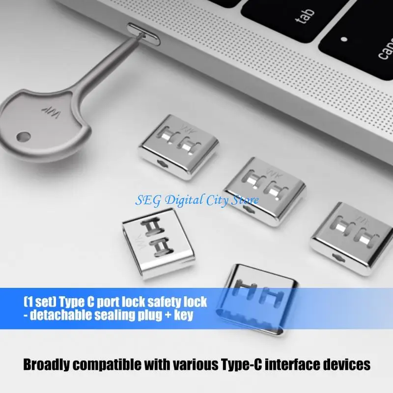 

U75B Detachable Type C Port Locking Device Stainless Steel AntiTamper Seal USB C Port Blockers for Electronics Security