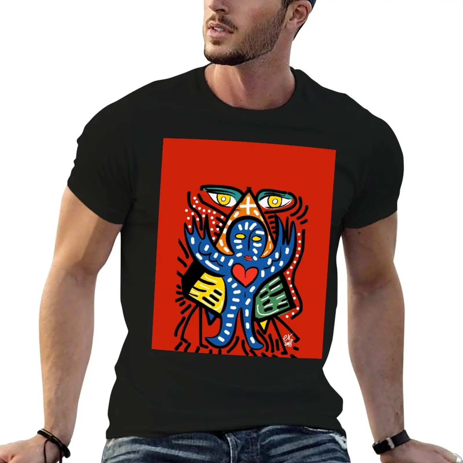 T-Shirt Blue Angel of Love avec yeux de sagesse, Street Art Graffiti, t-shirt en coton pour homme, t-shirt de créateur