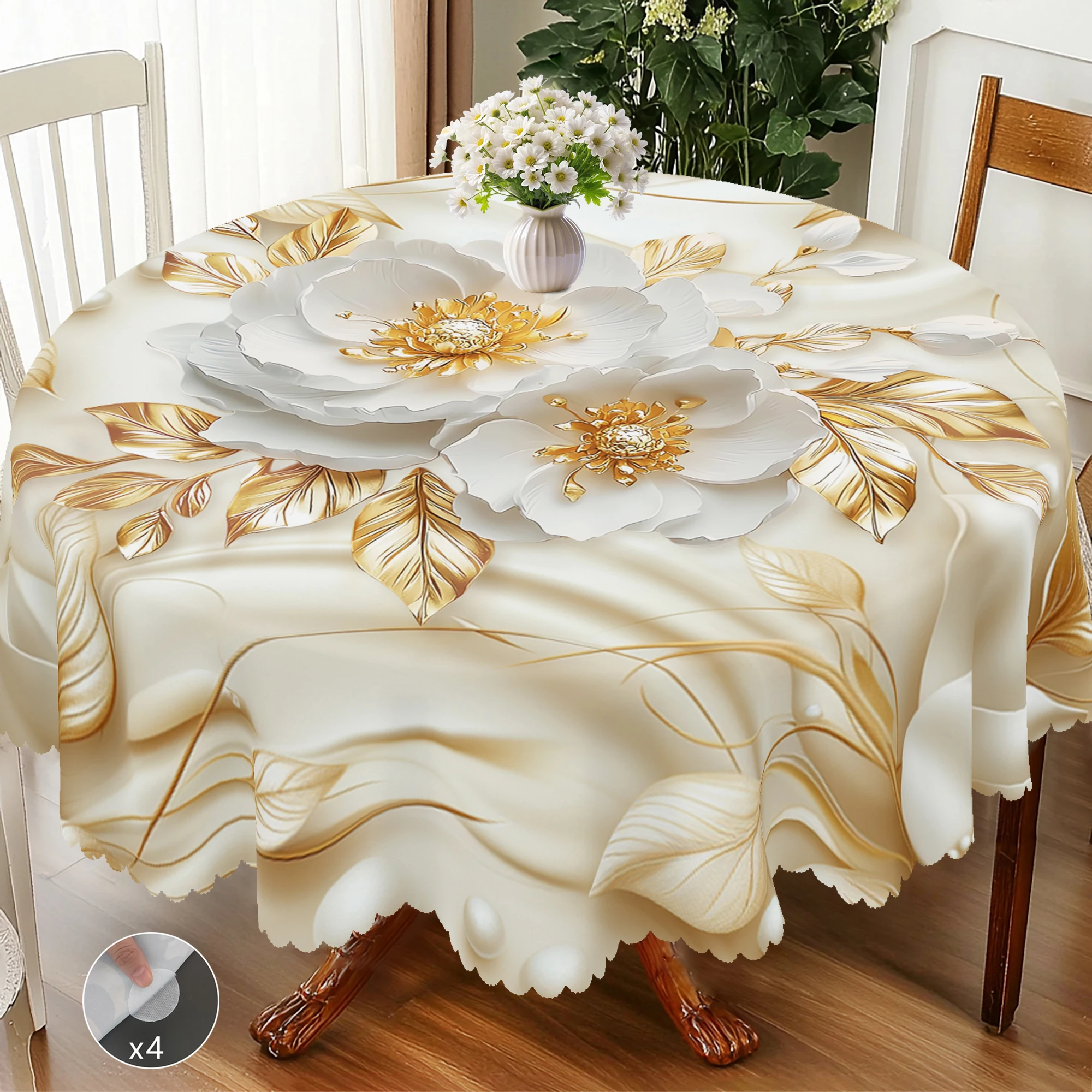 1 Nappe imprimée sur le thème de la fleur créative, conception de motif de fleur 3D dorée, adaptée au pique-nique de camping, saison de mariage, fête des mères, anniversaire, décoration de fête d'anniversaire de jardin, accessoires de cuisine, terrasse de restaurant, nappe intérieure et extérieure, cadeau parfait pour les amis, plusieurs tailles disponibles