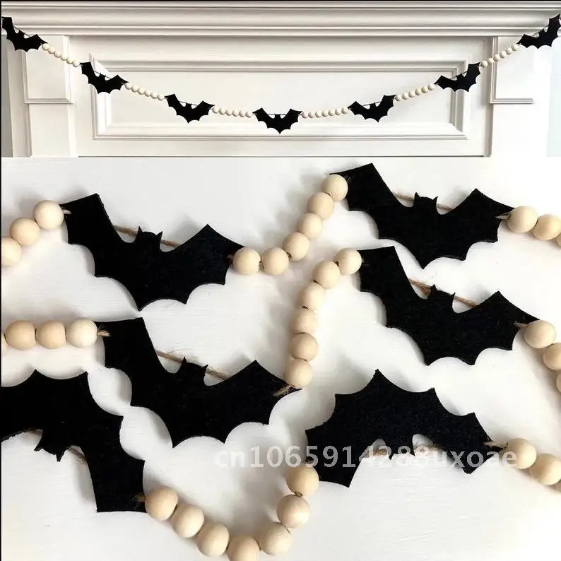 

Bat Witch Black Non Woven Wooden Beads Flag Halloween Party Decoration