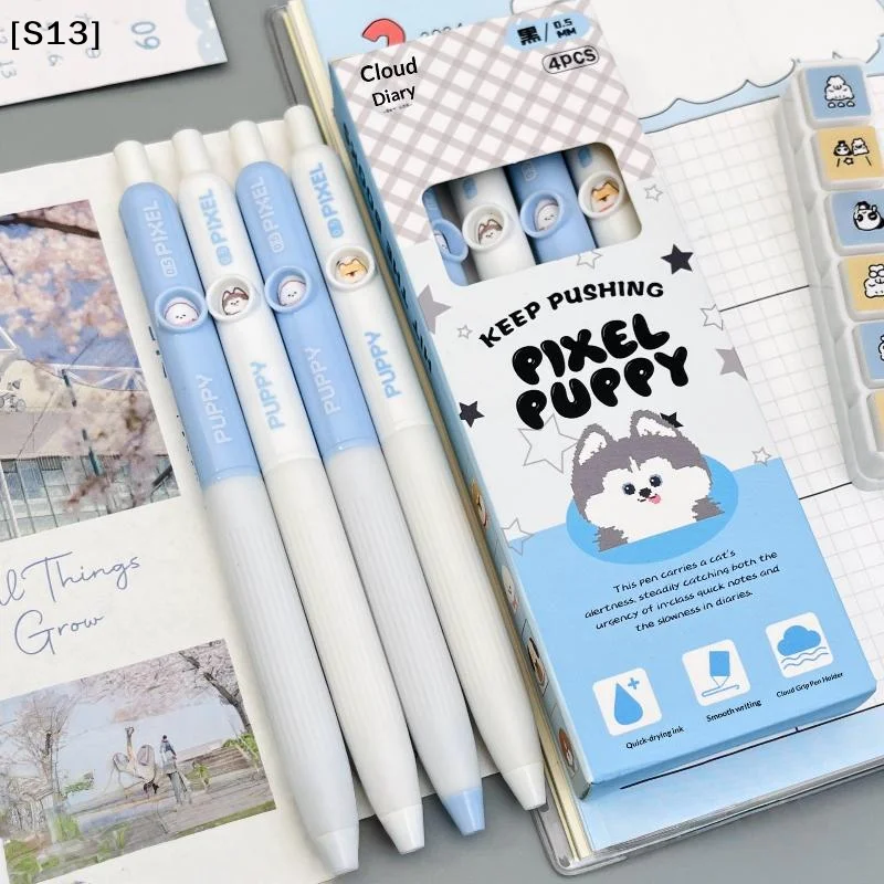 

4Pcs Kawaii Dog Pattern Gel Pens 0.5mm Quick-Dry Black Ink-Smooth Writing Retractable Pens Student Stationery Gift[Q]Q@