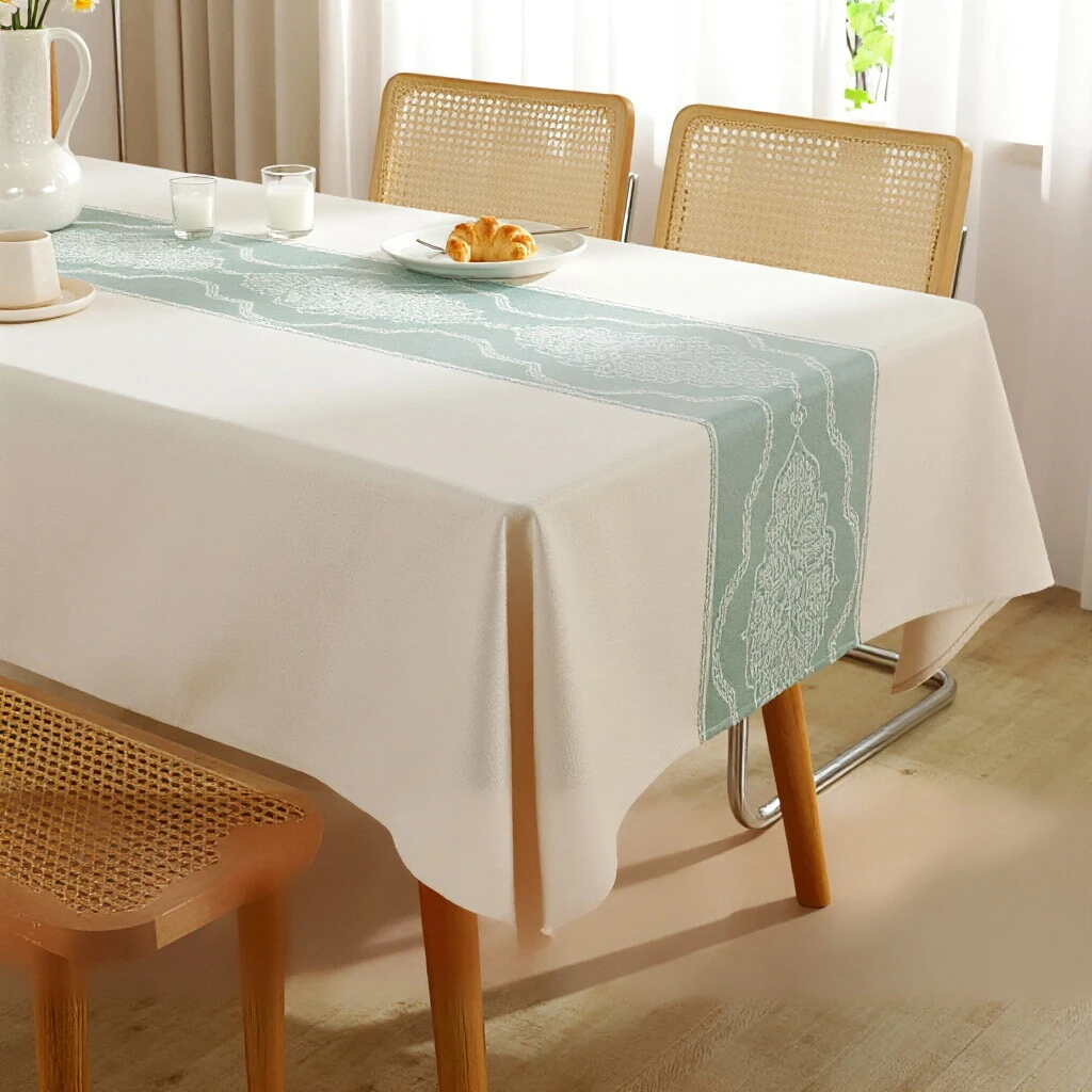 Linen Look Rectangle Tablecloth Classic Chinese Printed PVC Table Cover Waterproof & Oil Resistant Natural Draping Multiple Size