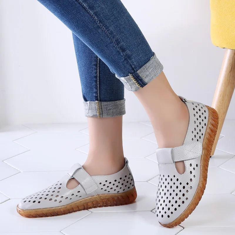 New Flats Shoes Woman Soft Women Casual Shoes Genuine Leather Flats Shoes Women Slip on Loafers Plus Size 41 Women Shoes WSH3587