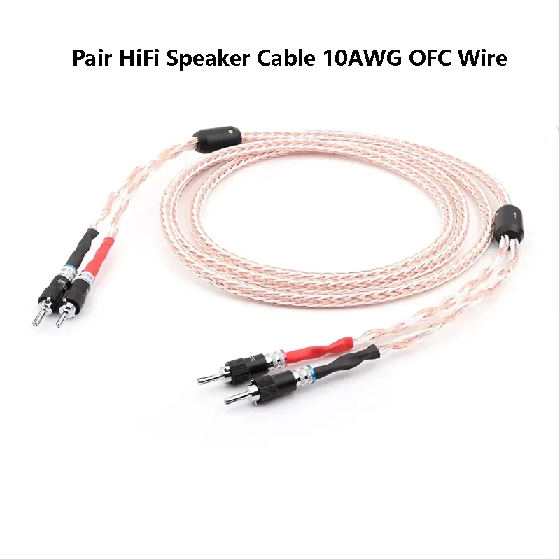 Premium HiFi Speaker Cable 10AWG OFC Wire with Rhodium/Gold-Plated Banana Plugs Audiophile-Grade Audio Interconnects