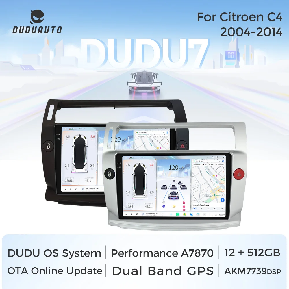 Autoradio intelligent DUDUAUTO pour Citroën C4 C-Triomphe C-Quatre 2004-2014 avec CarPlay sans fil, Auto DSP, RDS, BT, lecteur GPS