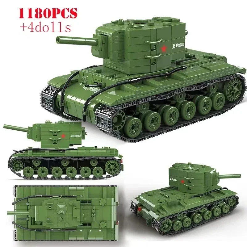 

WW2 Military Model World War II Soviet KV-2 Heavy Tank Building Blocks Bricks Weapons Army Soliders Toys For Boys Kids Gifts