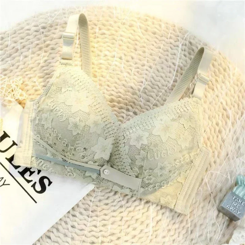 Women Lace Non-steel Ring Gathered Underwear Women Thin BC Cup Underwear Ladies Breathable Hole Cup Bras Women Comfortable Bras