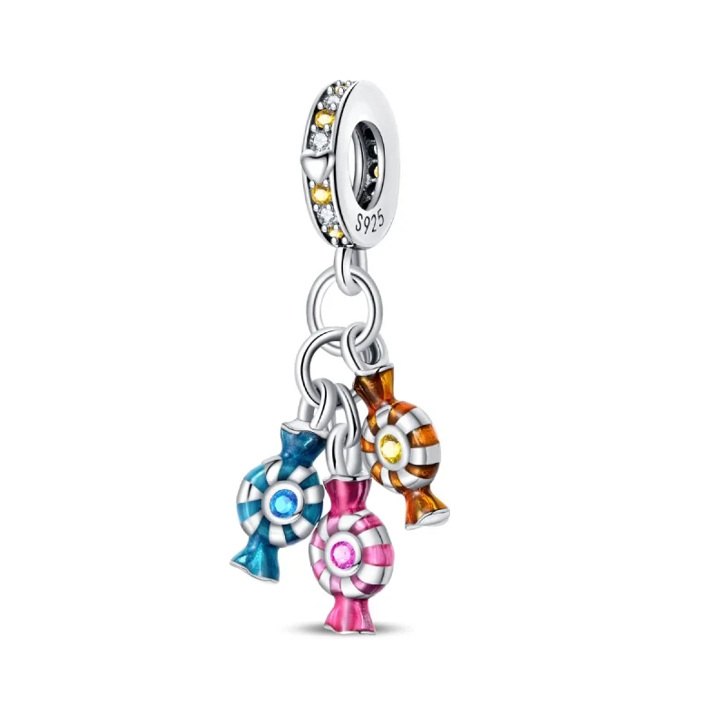 Original 925 Charms Sterling Silver Cake Coffee Candy Ice Cream Drinks Cherry Beaded Pendant DIY Bracelet Ladies Jewelry Gift