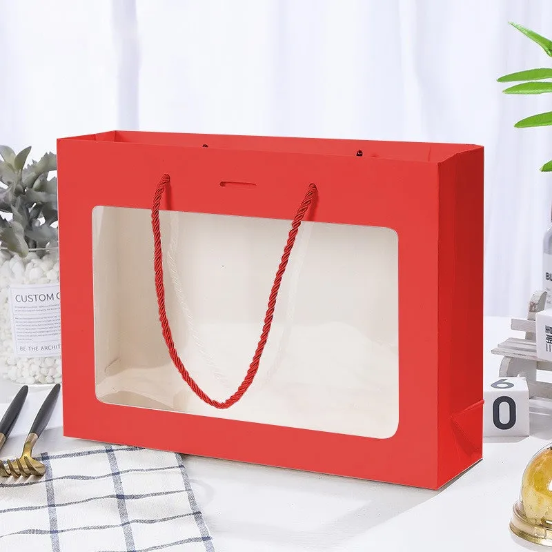 

5Pcs Transparent Window White Red Paper Mooncake Box Packaging Bags Holiday Festival Gift Packing