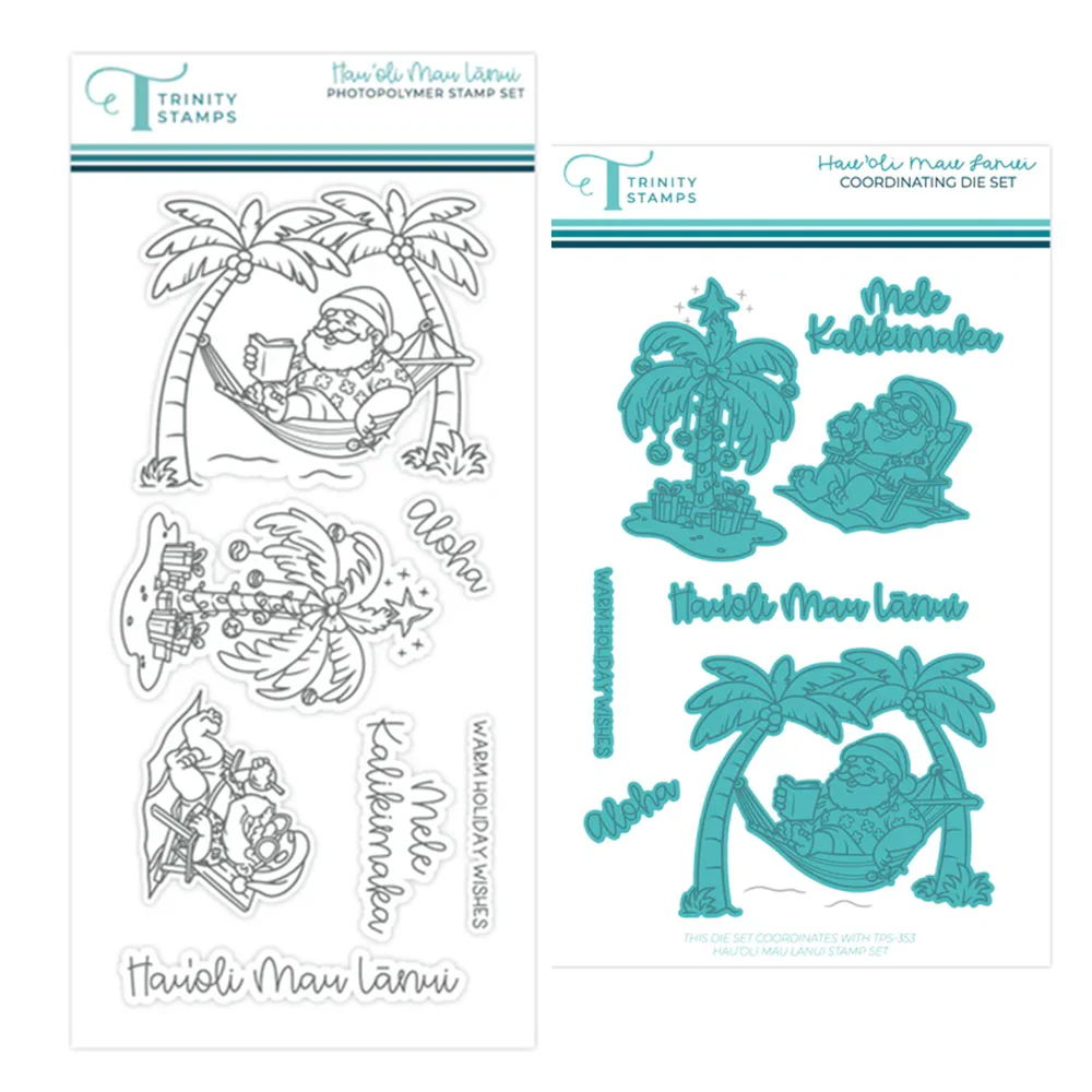 New 2024 Hau’oli Mau Lanui Christmas Metal Cutting Dies Clear Stamps Scrapbooking For Paper Making Frame Card