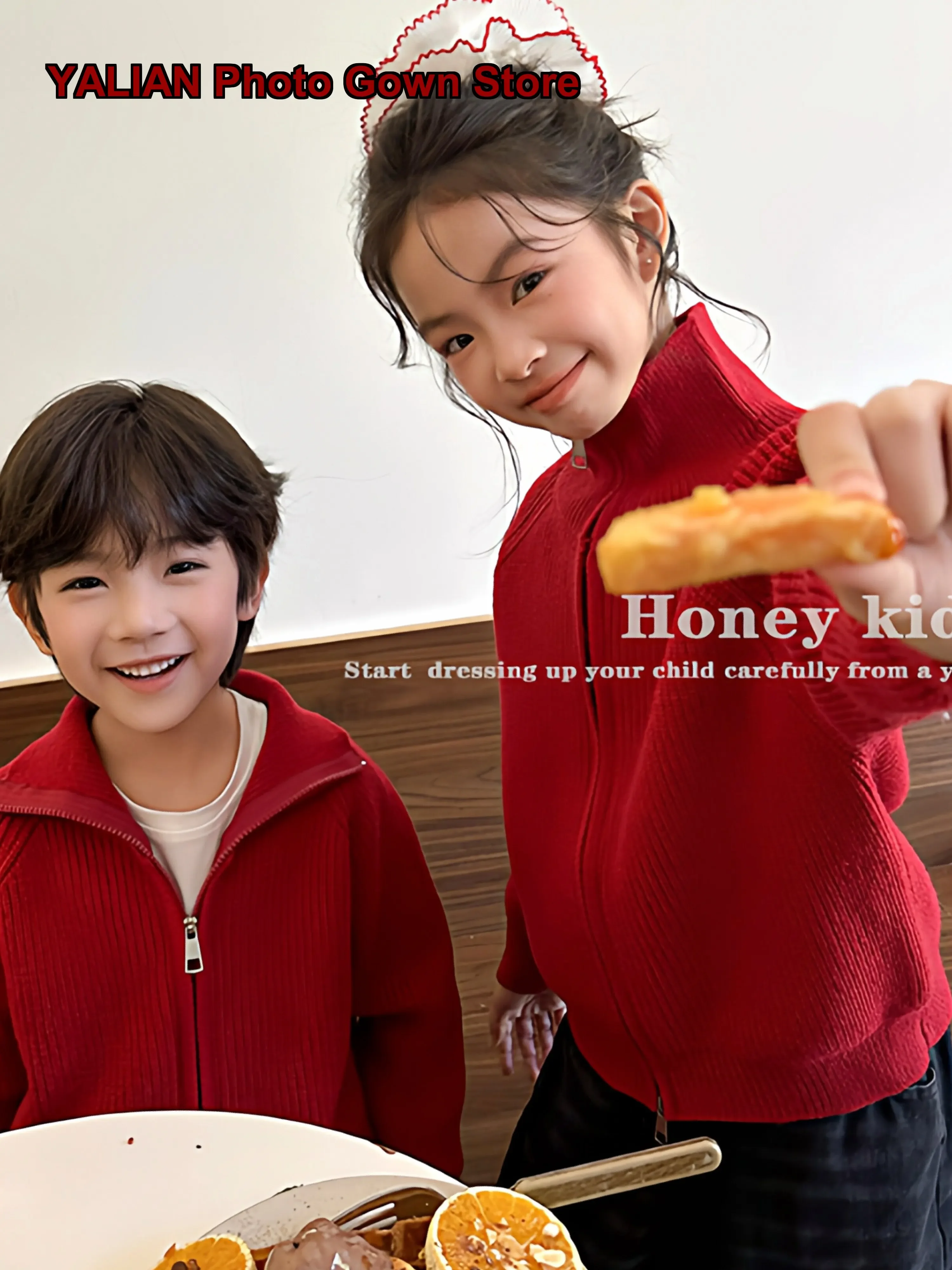 Children's Thickened Cardigan Set Brother Sister Autumn Winter Wool Cozy Matching Outfits Kids
