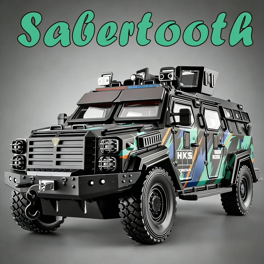 

1:24 Sabertooth взрывозащищенные автомобили из сплава, литая под давлением модель полицейского автомобиля, игрушка, четырехколесная подвеска, звуковые светильники, автомобиль, подарок бойфренду