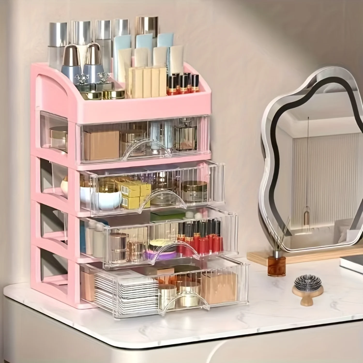 Spacious Vanity Makeup Organizer - Multi-Compartment  with Drawers for Skin Care, Brushes, and More - Effortlessly Organize Cosm