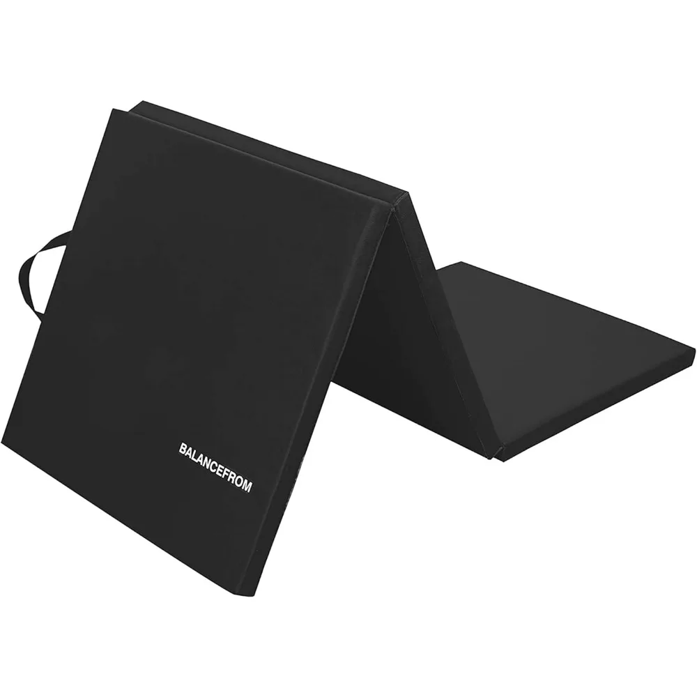 BalanceFrom 6 x 2 Ft 3-Panel Folding Gymnastics Mat, 1.5 Inch Thick Cushion Pad, Vinyl Surface with Carrying Handles, Foldable E
