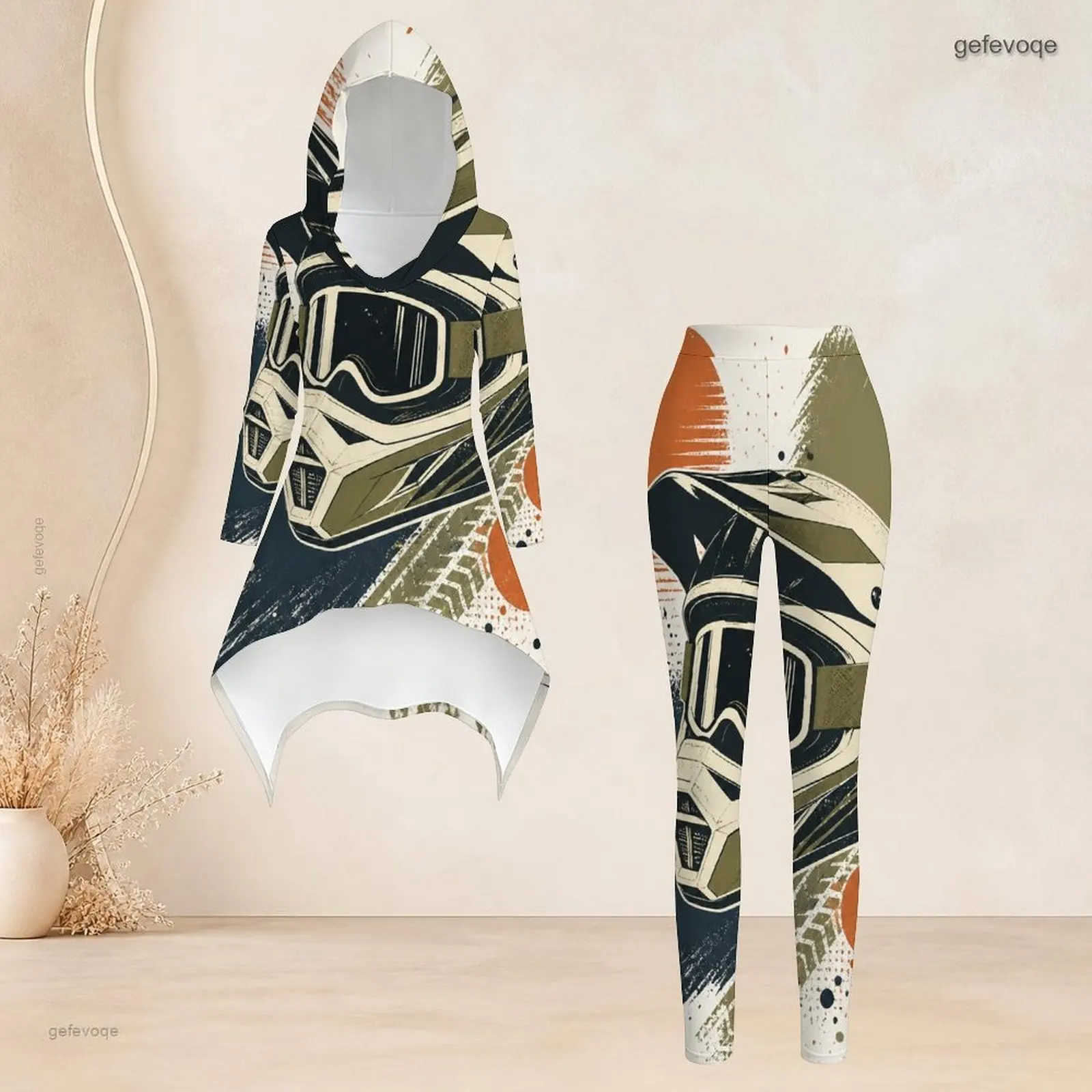 Fashion Women Casual 2 Piece Set Hooded Long Sleeve Hi Lo Asymmetrical Tunic Top Matching High Waist Slim Leggings T Daily Suit image 2