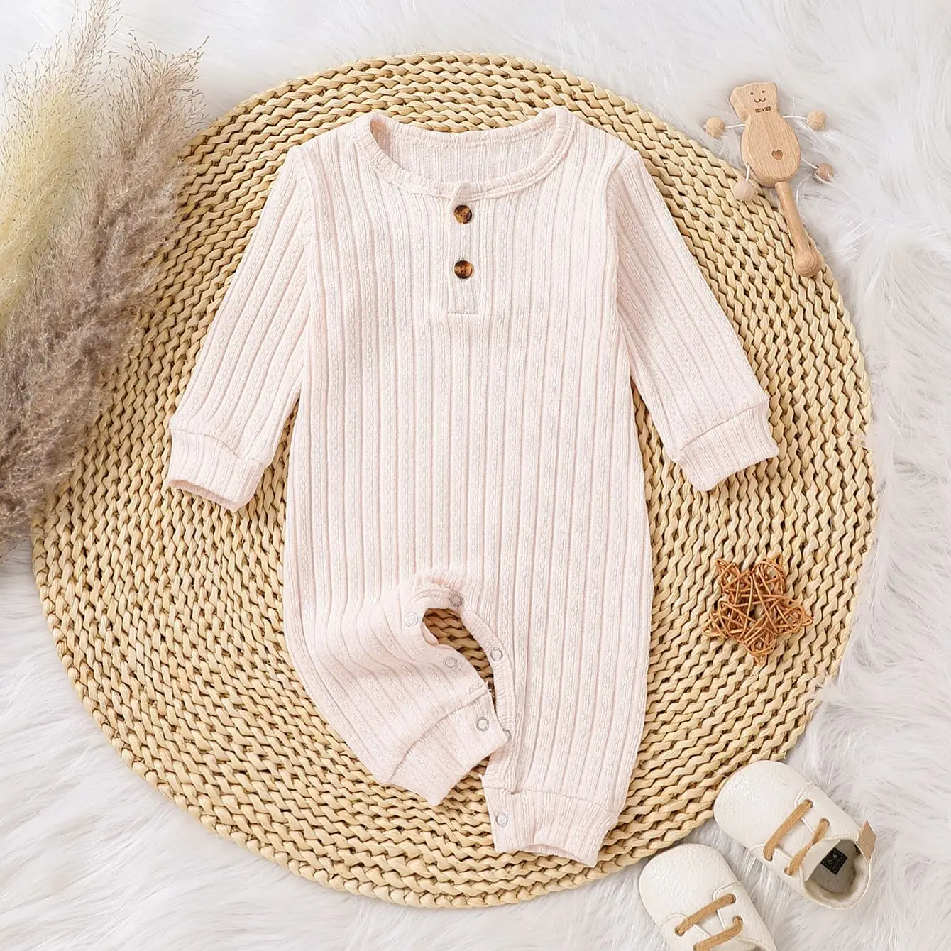 Spring And Autumn Season Boys And Girls Infants Long-sleeved Korean Version Of The Casual Solid Color Knitted Baby Romper