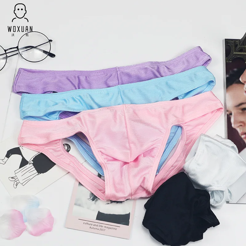 

Men's Underwear Thong Bright exposed breathable Briefs Male Sexy Underpants Smoothly Silky Brief Shorts Men Gay Panties Thongs