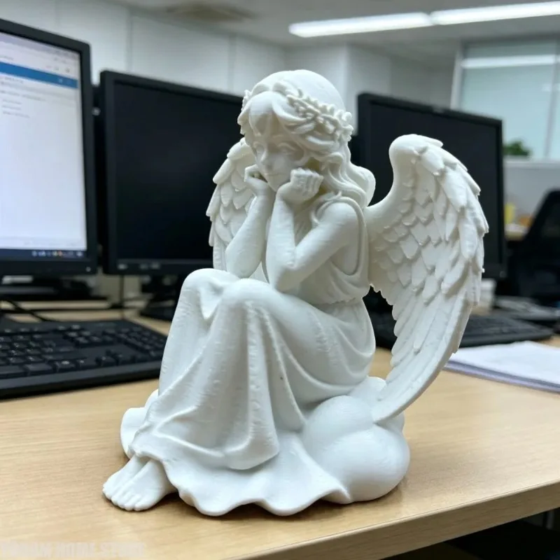 3D Printed European Sitting Angel Figurine, Vintage Tabletop Angel Ornament for Living Room Home Decor