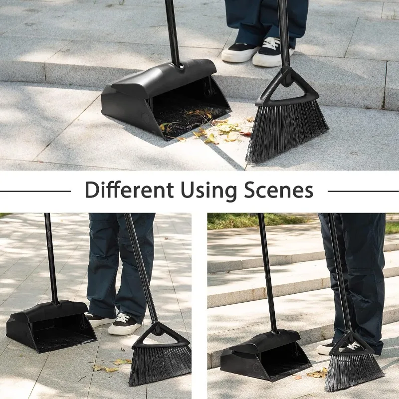 

Commercial Angle Broom and Dustpan Combo, with Long Handle, Lobby Dust Pan Sweep Set for Outdoor Garages Courtyard Sidew