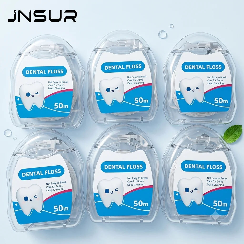JNSUR 6 Stück 50 m Zahnseide aus hochpolymerem Material/expandierende Zahnseide für die tiefe Interdentalreinigung, Mundhygiene und Zahnpflege, Mundpflege