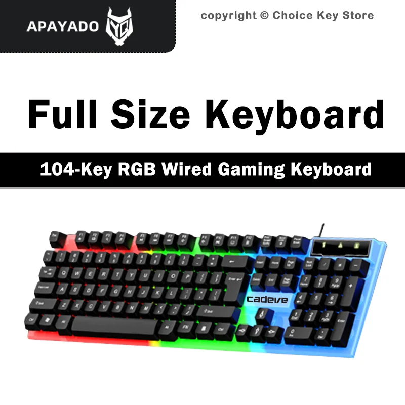 Teclado Gamer com Fio APAYADO VR6, 104 Teclas, Tamanho Completo, USB, Retroiluminação RGB, Teclas Flutuantes, Sensação Mecânica, Teclas Multimídia