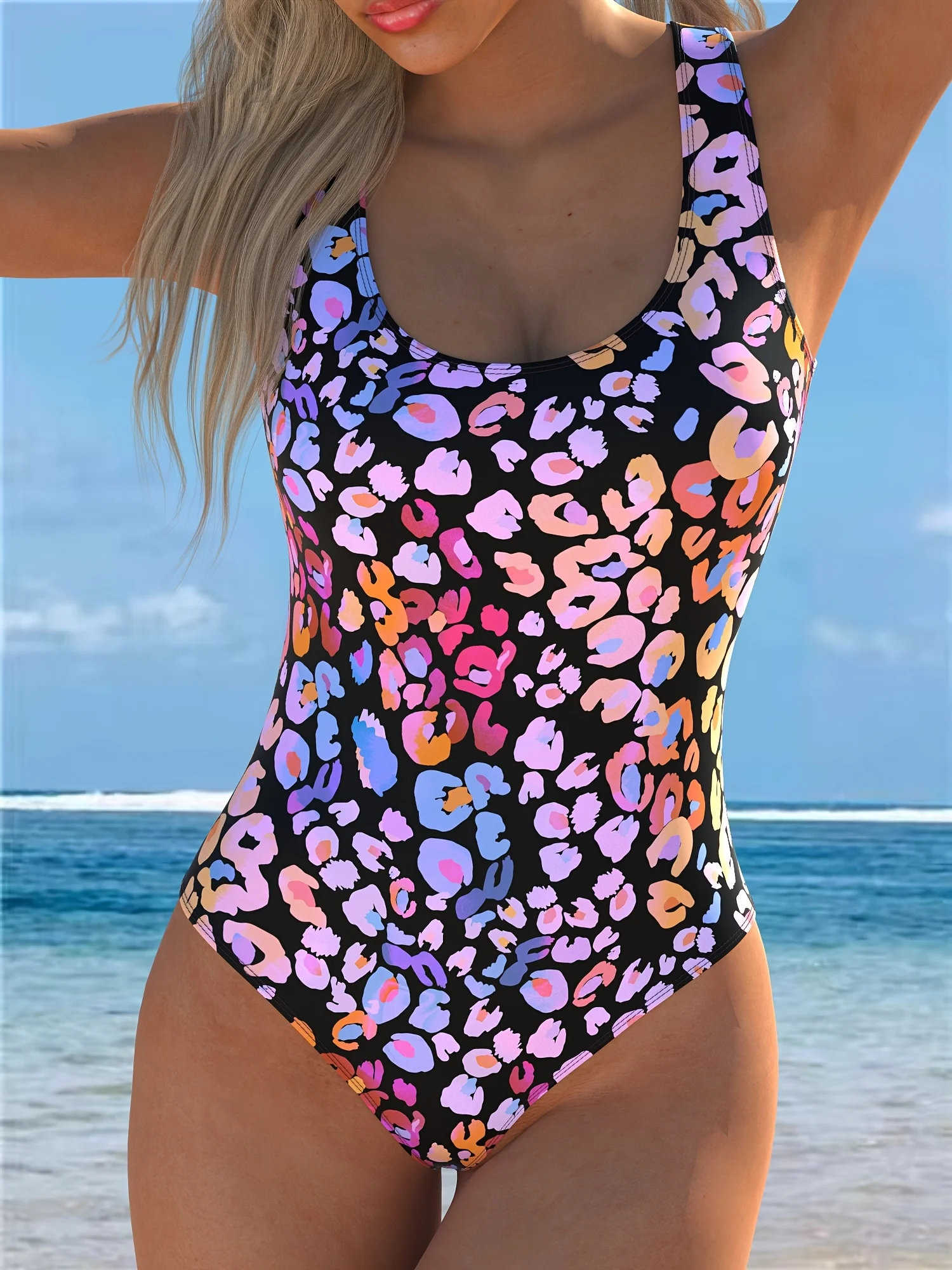 Women's Colorful Print One-Piece Swimsuit - Bathing Suit for Beach & Pool, Stretchy Comfort Fit