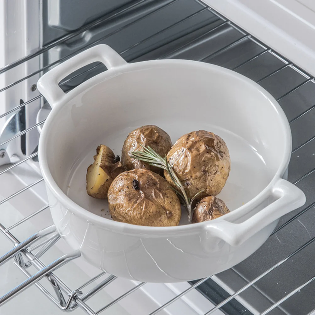 Tazón de Sopa de Cerámica Blanca de 9 Pulgadas, Plato Grande con Asas para Fideos, Arroz, Frutas, Ensaladas, Comidas Instantáneas, Tazón para Servir Alimentos en la Cocina