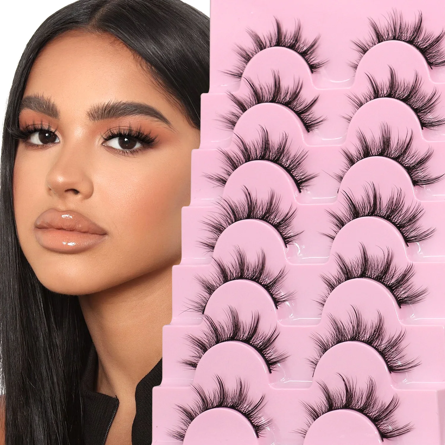 GROINNEYA 3D Volume Faux Mink Eyelashes Manga Lashes Cross Wispy Soft Extension Perfect  for Daily & Makeup Use