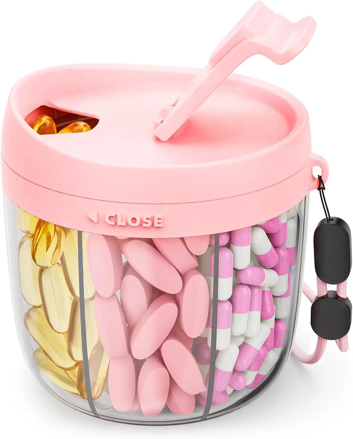 

7-Compartment Pill Dispenser with Anti-Mix Design, Portable Travel Pill Organizer, BPA-Free, Wide Mouth, Pink