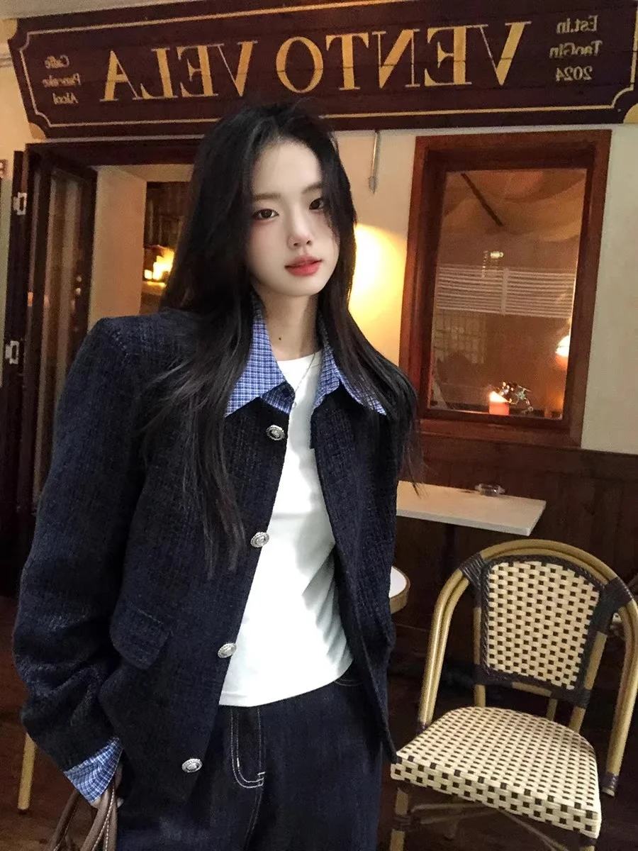 

Korean Style Short Outerwear Women's Gentle Single Button Elegant Top Commute Style Straight Tube Shape Slimming Effect
