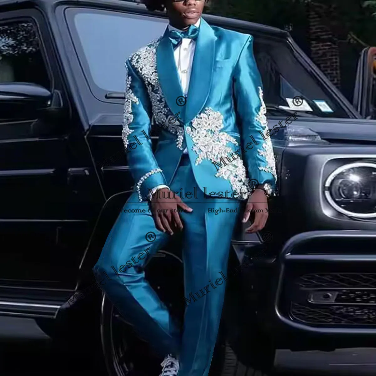 

Diamond Beaded Suits Men For Wedding Shawl Lapel Satin Prom Blazers Customized 2 Pieces Man Banquet Party Groom Tuxedos Skinny