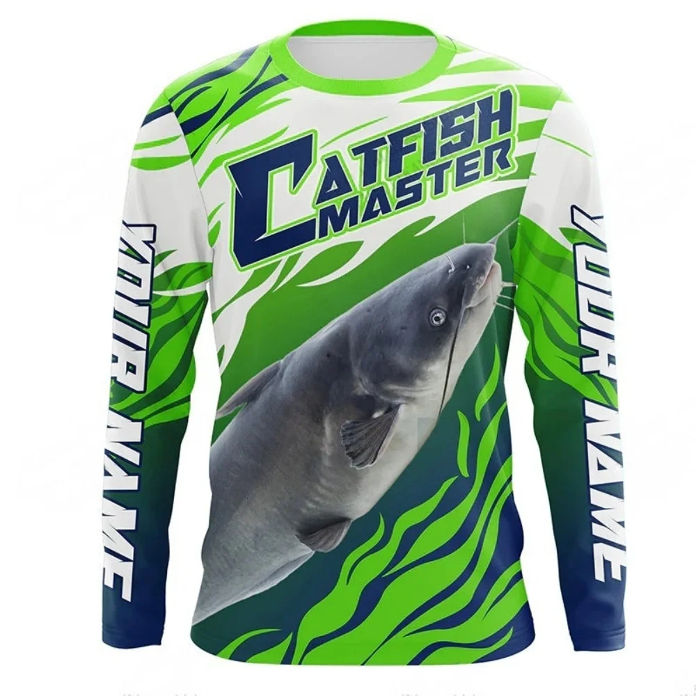 Fishing Shirt Men's Long Sleeve T-Shirt Camping Outdoor Men T-Shirt Summer Fishing Graphic Crew Neck T-Shirts for Men Clothing